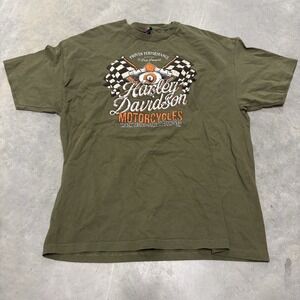 Harley Davidson Motorcycles Shirt Green Men's Size 2XL Colonial Prince George VA